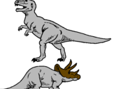 Desenho Tricerátopo e tiranossauro rex pintado por heberton