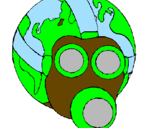 Desenho Terra com máscara de gás pintado por gustavo gatnho