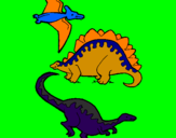 Desenho Três classes de dinossauros pintado por Arthur