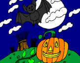 Desenho Paisagem Halloween pintado por Bruna Cristine