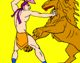 Desenho Gladiador contra leão pintado por Ana    Beatriz