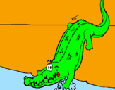 Desenho Crocodilo a entrar na água pintado por Gabriel Rodrigues