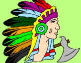 Desenho Índio com grandes plumas pintado por gabriela
