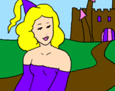 Desenho Princesa e castelo pintado por gabriela