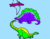 Desenho Três classes de dinossauros pintado por João Vitor  O. Anjos