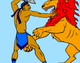 Desenho Gladiador contra leão pintado por atacado