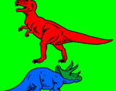 Desenho Tricerátopo e tiranossauro rex pintado por vinicius Baldim   Mendes
