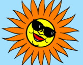 Desenho Sol com óculos de sol pintado por karen