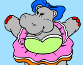 Desenho Hipopótamo com laço pintado por andreia 