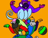 Desenho Macacos a fazer malabarismos pintado por macacos
