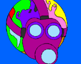 Desenho Terra com máscara de gás pintado por plNETA CONTAMINADO