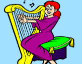 Desenho Mulher a tocar harpa pintado por mariana g