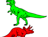Desenho Tricerátopo e tiranossauro rex pintado por Thiago Henrique