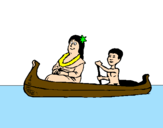Desenho Mãe e filho em canoa pintado por ORLANDO