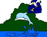 Desenho Golfinho e gaviota pintado por gui