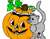 Desenho Abóbora e gato pintado por nana