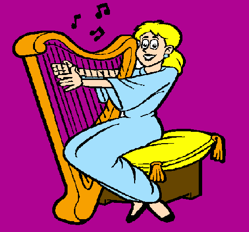 Mulher a tocar harpa