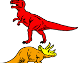 Desenho Tricerátopo e tiranossauro rex pintado por dinosadio