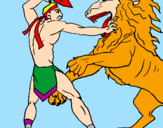 Desenho Gladiador contra leão pintado por fredi