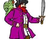 Desenho Pirata com um papagaio pintado por gui