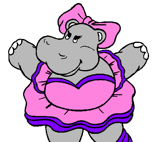 Desenho Hipopótamo com laço pintado por a bailarina gordinha