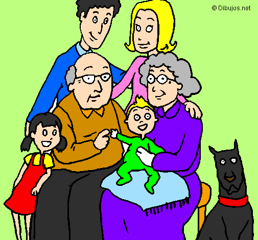 Desenho Família pintado por a familia reunida