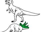Desenho Tricerátopo e tiranossauro rex pintado por karen