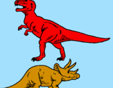 Desenho Tricerátopo e tiranossauro rex pintado por analuiza