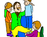 Desenho Papá com os seus 3 filhos pintado por AL 5