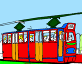 Desenho Eléctrico com passageiros pintado por simão