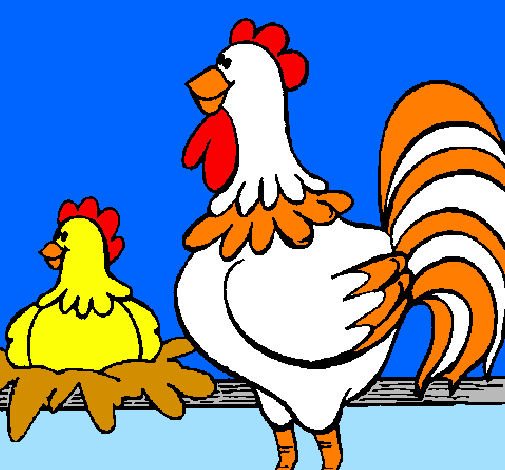 Desenho Galo e galinha pintado por galinha caipira