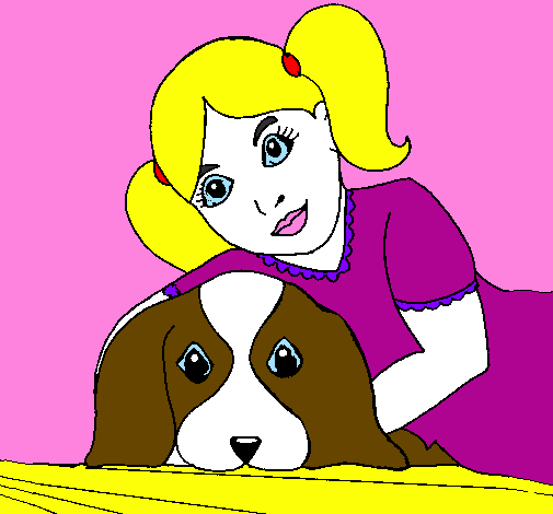 Desenho Menina a abraçar o seu cão pintado por A menina e o cachorro