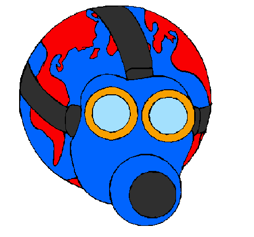 Desenho Terra com máscara de gás pintado por O PLANETA  PEDE  AJUDA