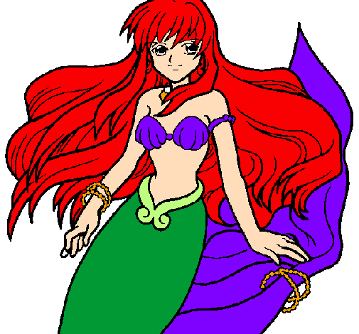 Desenho de sereia anime pintado e colorido por Eduarda01 o dia 01