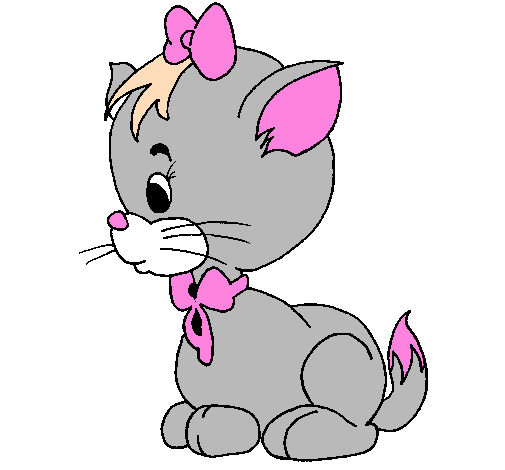 Desenho de Gatinha com laço para Colorir - Colorir.com