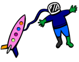 Desenho Foguete e astronauta pintado por jose