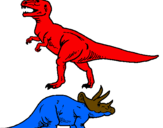 Desenho Tricerátopo e tiranossauro rex pintado por dinossauros