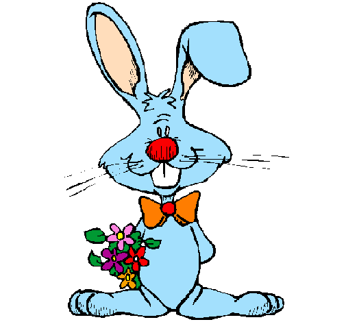 Desenho Coelho com ramo de flores pintado por coelho de páscoa