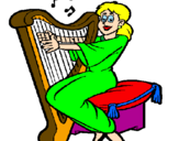 Desenho Mulher a tocar harpa pintado por  bio