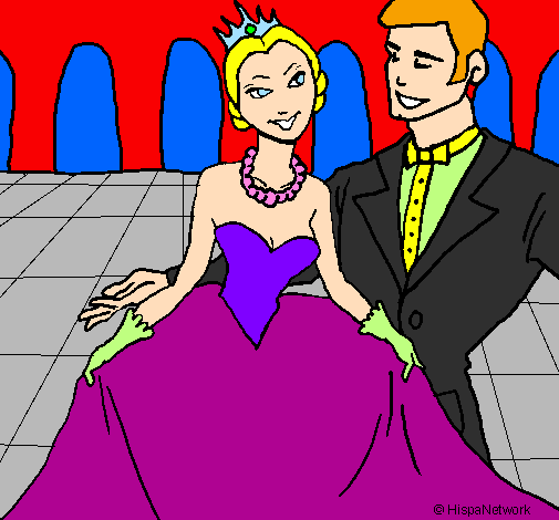 Princesa e príncipe no baile