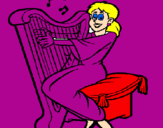 Desenho Mulher a tocar harpa pintado por ana laura