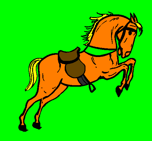 Cavalo com sela a saltar
