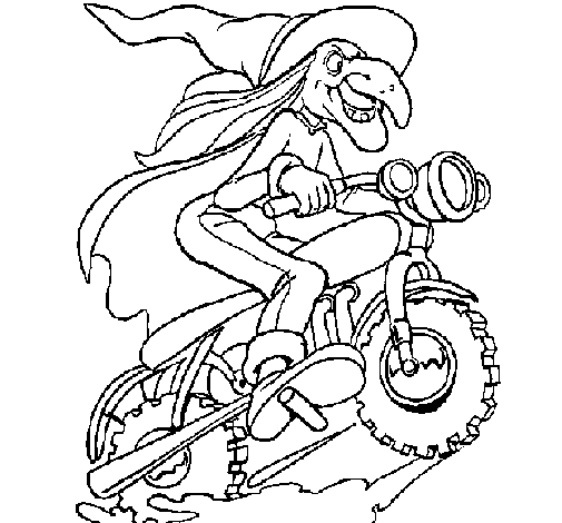 Desenho Bruxa numa moto pintado por lu