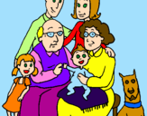 Desenho Família pintado por familia reunida