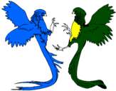 Desenho Aves com caudas grandes pintado por araras
