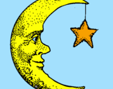 Desenho Lua e estrela pintado por fernando