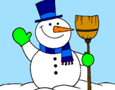 Desenho boneco de neve com vassoura pintado por vitor
