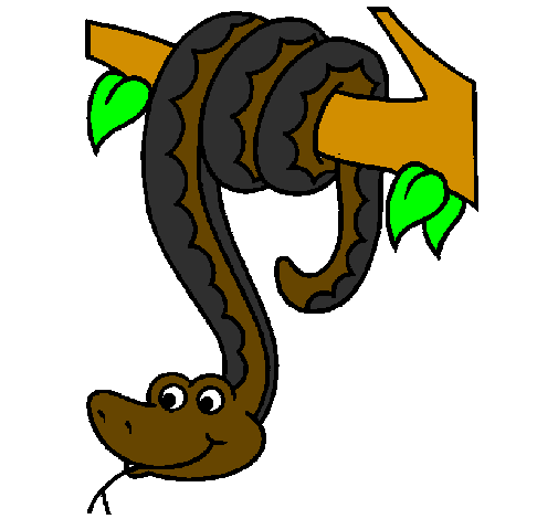 Desenho Serpente pendurada numa árvore pintado por jiboia