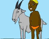 Desenho Cabra e criança africana pintado por Lívia