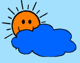 Desenho Sol e nuvem pintado por kiki
